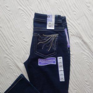 Lee Boot cut stretch jeans, size 6, navy color, with embellished pockets